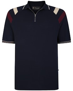 KAM Raglan-Panel-Poloshirt mit Reißverschluss, Marineblau